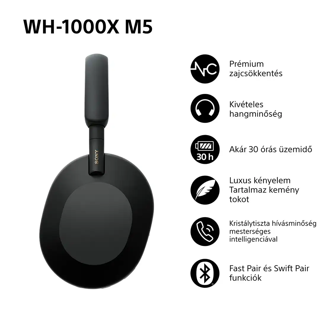SONY WH-1000XM5 zajszűrős bluetooth fülhallgató fekete (WH1000XM5B
